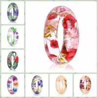 Resin fingerring, med Tørret blomst, Runde, mode smykker & for kvinde & epoxy sticker, flere farver til valg, 23x11mm, Indvendig diameter:Ca. 64mm, Solgt af PC