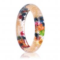 Resin fingerring, med Tørret blomst, Runde, mode smykker & for kvinde & epoxy sticker, flere farver til valg, 15x11mm, Indvendig diameter:Ca. 60mm, Solgt af PC