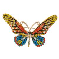 Broche de strass, alliage de zinc, papillon, Placage de couleur d'or, pour femme & avec strass, plus de couleurs à choisir, protéger l'environnement, sans nickel, plomb et cadmium, 75x45mm, 10PC/lot, Vendu par lot