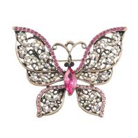 Broche de strass, alliage de zinc, papillon, Placage, pour femme & avec strass & creux, plus de couleurs à choisir, protéger l'environnement, sans nickel, plomb et cadmium, 62x50mm, 10PC/lot, Vendu par lot