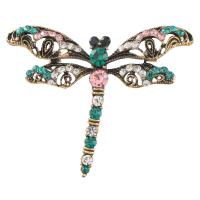 Strass Broche, Zinc Alloy, Dragonfly, gold plated, voor vrouw & met strass & hol, meer kleuren voor de keuze, nikkel, lood en cadmium vrij, 59x50mm, 10pC's/Lot, Verkocht door Lot