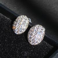 Messing Stud Earring, platineret, Micro Pave cubic zirconia & for kvinde, nikkel, bly & cadmium fri, 11x15mm, Solgt af par