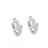 925 Sterling Silver Huggie Hoop Earring, plátáilte, do bhean & le rhinestone, dathanna níos mó le haghaidh rogha, 5.40x13mm, Díolta De réir Péire