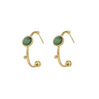 Roestvrij staal Stud Earrings, 304 roestvrij staal, met turkoois, voor vrouw, gouden, 11x16mm, Verkocht door pair