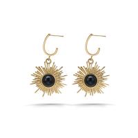 304 roestvrij staal Drop Earring, met Edelsteen, voor vrouw, gouden, 35mm, Verkocht door pair