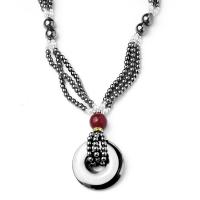 Hematite Geansaí Necklace, le Dearg agate & Pearl Plaisteacha, unisex, dubh, 38mm, Fad 68 cm, Díolta De réir PC