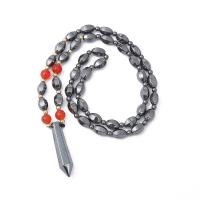 Hematite Geansaí Necklace, le Dearg agate, unisex, dubh, Fad 63 cm, Díolta De réir PC