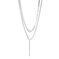 Collier de bijoux en acier inoxydable, Acier inoxydable 304, Acier inoxydable 304 fermoir homard, poli, Double couche & pour femme, argent, Vendu par PC