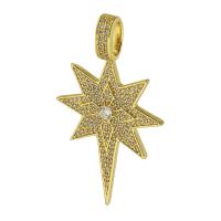 Cubique Pendentif en laiton zircon pavent, Placage de couleur d'or, bijoux de mode & DIY & pavé de micro zircon, doré, 25x44x3mm, Trou:Environ 3.5mm, 10PC/lot, Vendu par lot