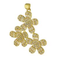 Cubic Zirconia Micro Pave Brass Pendant Flower gold color plated fashion jewelry & DIY & micro pave cubic zirconia golden Approx 4mm Sold By Lot