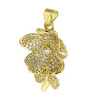 Cubic Zirconia Micro Pave Brass Pendant Flower gold color plated fashion jewelry & DIY & micro pave cubic zirconia golden Approx 4mm Sold By Lot