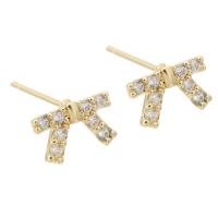 Brass Stud Earring Bowknot gold color plated for woman & with rhinestone golden nickel lead & cadmium free 1mm Sold By PC