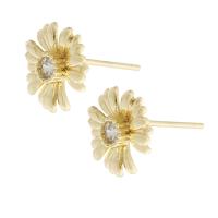 Messing Stud ørering, Flower, guldfarve belagt, for kvinde & med rhinestone, gylden, nikkel, bly & cadmium fri, 10x10mm,1mm, Solgt af PC