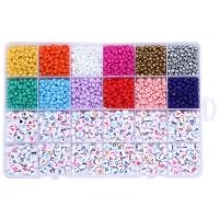 Gemengde Acryl Kralen, met Seedbead & Plastic Box, Ronde, moffelen vernis, DIY & verschillende stijlen voor de keuze & glazuur, meer kleuren voor de keuze, 190x130x21mm, Ca 2700pC's/box, Verkocht door box