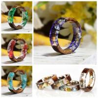 Bague en résine, bois, avec Fleurs séchées & résine, Rond, bijoux de mode & normes différentes pour le choix & pour femme & autocollant époxyde, plus de couleurs à choisir, Vendu par PC