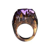 Bague en résine, bois, avec Fleurs séchées & résine, Rond, bijoux de mode & normes différentes pour le choix & autocollant époxyde, plus de couleurs à choisir, Vendu par PC