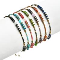 Bracelets de pierres précieuses, Jaspe d'impression, avec Seedbead & Obsidienne & Perle en alliage de zinc, Rond, Placage de couleur d'or, Réglable & bijoux de mode & pour femme, plus de couleurs à choisir, Longueur 17-30 cm, Vendu par PC