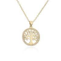 Kubieke Zirkoon Micro Pave Brass Ketting, Messing, Tree of Life, gold plated, verschillende ontwerpen voor de keuze & micro pave zirconia & voor vrouw, 18x25mm, Lengte Ca 17.7 inch, Verkocht door PC