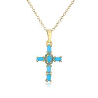 Cubic Zircon Micro Pave Brass Necklace Cross gold color plated micro pave cubic zirconia & for woman Length Approx 17.7 Inch Sold By PC