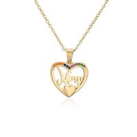 Cubic Zircon Micro Pave Brass Necklace Heart gold color plated & micro pave cubic zirconia & for woman multi-colored Length Approx 17.7 Inch Sold By PC