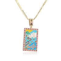 Cubic Zircon Micro Pave Brass Necklace Square gold color plated micro pave cubic zirconia & for woman & enamel 18mm Length Approx 23.6 Inch Sold By PC