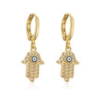 Boucle d’oreille goutte strass Hoop, laiton, Mal Hamsa yeux, Placage de couleur d'or, styles différents pour le choix & pavé de micro zircon & pour femme & émail, plus de couleurs à choisir, 10x28mm, Vendu par paire