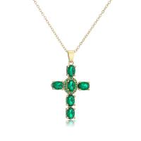 Cubic Zircon Micro Pave Brass Necklace Cross gold color plated micro pave cubic zirconia & for woman Length Approx 17.7 Inch Sold By PC