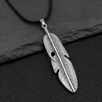 Zink Alloy Smycken Collier, med Vax, Feather, polerad, mode smycken & Unisex, silver, nickel, bly och kadmium gratis, 15x60mm, Såld Per 50 cm Strand