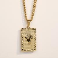 Collana in acciaio inossidabile, 304 acciaio inox, with 1.96inch extender chain, Rettangolo, Twist ovale & con motivo floreale & per la donna, oro, 20x30mm, Lunghezza Appross. 15.7 pollice, Venduto da PC