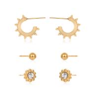 304 rustfrit stål Stud Earring Set, 3 stykker & for kvinde & med rhinestone, flere farver til valg, 1.85*1.55cm,1.4*0.3cm,1.45*0.65cm, Solgt af sæt