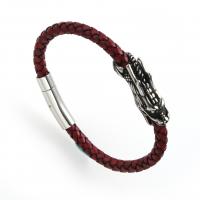 Cuero de PU Pulsera, con acero inoxidable 316, para hombre, Rojo, 69x11mm, Vendido por UD