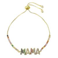 Bracelet cubique en laiton zircon pavent, Lettre d’alphabet, Réglable & pavé de micro zircon & pour femme, multicolore, 32x10x2mm, Longueur Environ 10 pouce, Vendu par PC