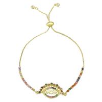 Bracelet cubique en laiton zircon pavent, Réglable & pavé de micro zircon & pour femme & creux, multicolore, 29x16x3mm, Longueur Environ 10 pouce, Vendu par PC