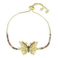 Cubic Zirconia Micro Pave Brass Bracelet Butterfly Adjustable & micro pave cubic zirconia & for woman & hollow multi-colored Length Approx 10 Inch Sold By PC