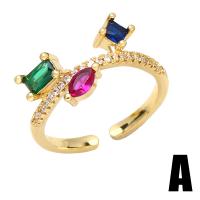 Cúbicos Circonia Micro Pave anillo de latón, metal, Ajustable & micro arcilla de zirconia cúbica & para mujer, color mixto, 19mm, Vendido por UD