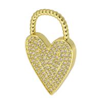 Terningformet Zirkon Micro Pave Messing vedhæng, Heart, guldfarve belagt, mode smykker & du kan DIY & Micro Pave cubic zirconia, gylden, 20x33x3mm, Hole:Ca. 11mm, 10pc'er/Lot, Solgt af Lot