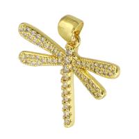 Kubni cirkonij Micro Pave Sterling Silver Privjesak, Mesing, Dragonfly, zlatna boja pozlaćen, modni nakit & možete DIY & micro utrti kubni cirkonij, zlatan, 24x19.50x2mm, Rupa:Približno 4mm, 10računala/Lot, Prodano By Lot