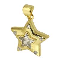 Cubic Zirconia Micro Pave Sterling Silver Pendant, Mässing, Star, guldfärg pläterade, mode smycken & DIY & micro bana cubic zirconia, gyllene, 17x19x4mm, Hål:Ca 4mm, 10PC/Lot, Säljs av Lot