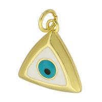 Pendentifs mauvais oeil, laiton, triangle, Placage de couleur d'or, bijoux de mode & DIY & motif de mauvais œil & émail, doré, 14x17x3mm, Trou:Environ 3mm, 10PC/lot, Vendu par lot