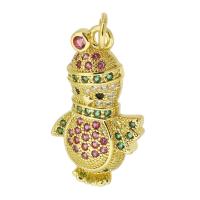 Zircon cubique Micro Pave pendentif en argent sterling, laiton, bonhomme de neige, Placage de couleur d'or, bijoux de mode & DIY & pavé de micro zircon, multicolore, 25x28x2mm, Trou:Environ 3mm, 10PC/lot, Vendu par lot