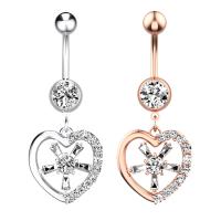 Stainless Steel Belly Ring 304 Stainless Steel with Cubic Zirconia & Brass Heart Galvanic plating for woman & faceted 50-80mm Sold By PC