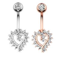 Stainless Steel Belly Ring 304 Stainless Steel with Cubic Zirconia & Brass Heart Galvanic plating for woman & faceted 50-80mm Sold By PC