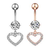 Stainless Steel Belly Ring 304 Stainless Steel with Cubic Zirconia & Brass Heart Galvanic plating for woman & faceted & hollow 50-80mm Sold By PC