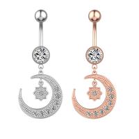 Stainless Steel Belly Ring 304 Stainless Steel with Cubic Zirconia & Brass Moon and Star Galvanic plating for woman & faceted 50-80mm Sold By PC