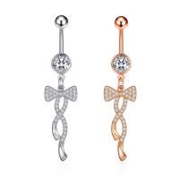 Stainless Steel Belly Ring 304 Stainless Steel with Cubic Zirconia & Brass Bowknot Galvanic plating for woman & faceted 50-80mm Sold By PC