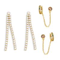 Messing Tassel Earring, gold plated, verschillende stijlen voor de keuze & micro pave zirconia & voor vrouw, gouden, nikkel, lood en cadmium vrij, 62x6mm,71x6mm, Verkocht door pair