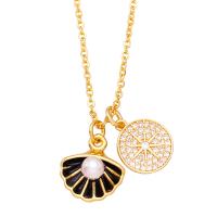 Cubic Zircon Micro Pave Brass Necklace with Plastic Pearl with 1.97 extender chain gold color plated micro pave cubic zirconia & for woman & enamel nickel lead & cadmium free Length 17.32 Inch Sold By PC