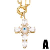 Cubic Zircon Micro Pave Brass Necklace Cross plated & micro pave cubic zirconia nickel lead & cadmium free Length 17.7 Inch Sold By PC