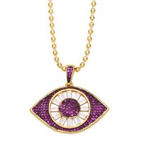 Kubinių Cirkonas Mikro Pave Žalvaris karoliai, Žalvarinis, su 1.97 Extender grandinės, Evil Eye, aukso spalva padengtas, unisex & mikro nutiesti kubinių Zirconia, daugiau spalvų pasirinkimas, nikelio, švino ir kadmio nemokamai, 32x35mm, Ilgis 17.32 Inch, Pardavė PC