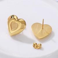 Roestvrij staal Stud Earrings, 304 roestvrij staal, Hart, mode sieraden & uniseks, gouden, 17x16mm, Verkocht door pair